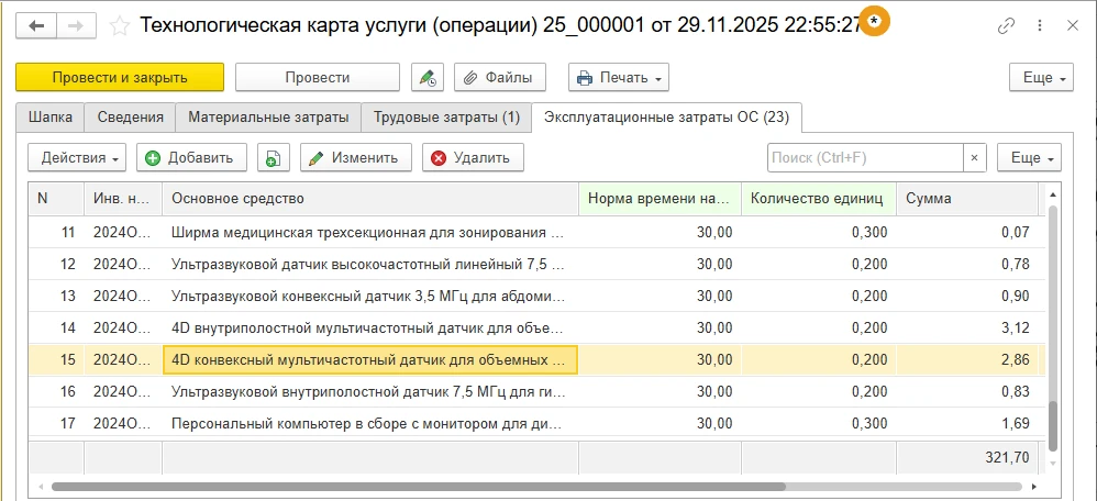 Сохранение изменений в технологической карте