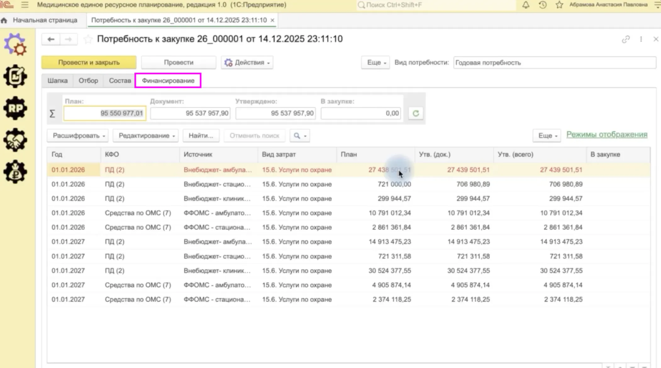 Превышение плана ФХД в ERP решении МЕДЕРП