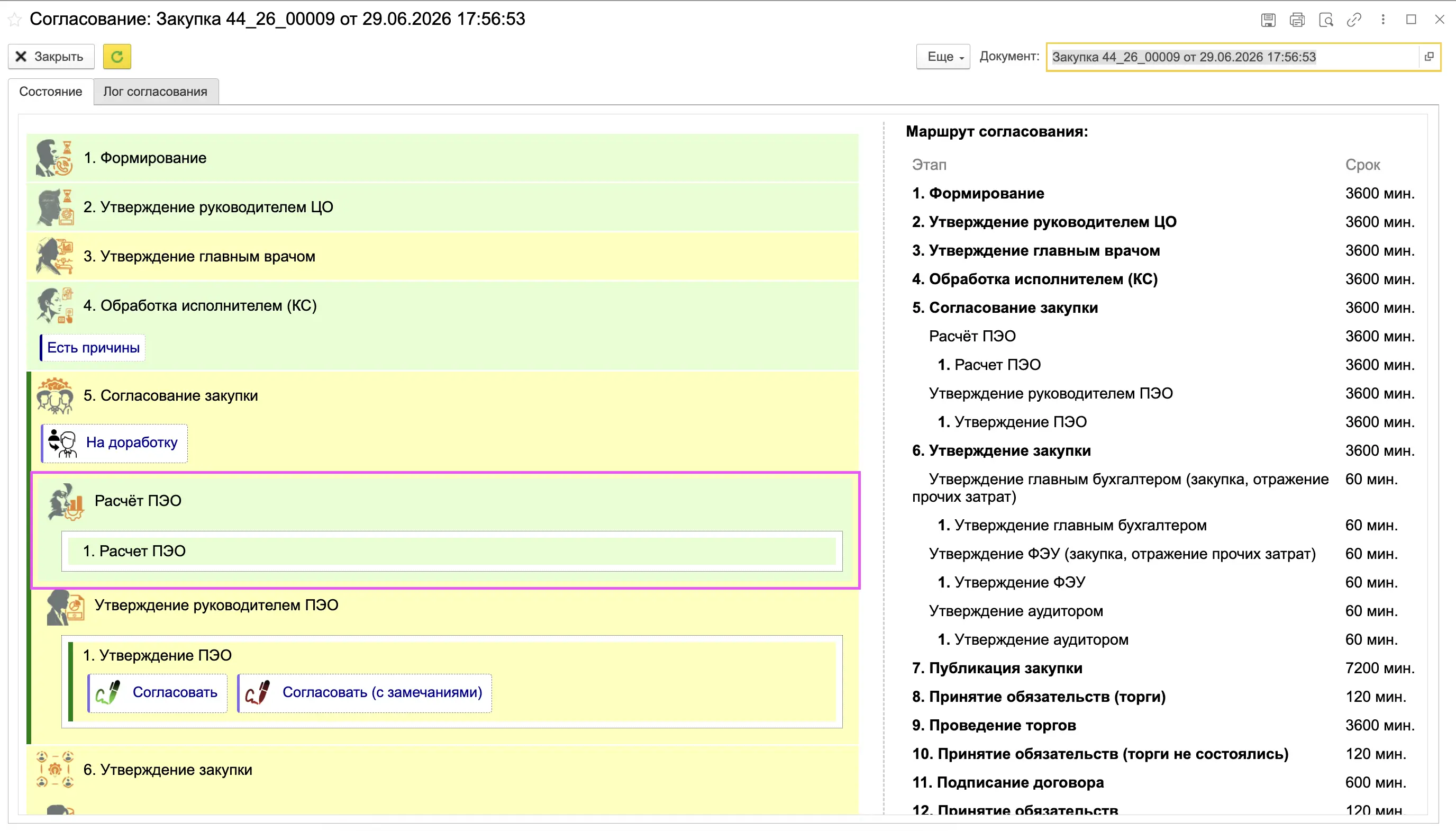 Финальное подписание документа на этапе Расчёт ПЭО в системе МЕДЕРП