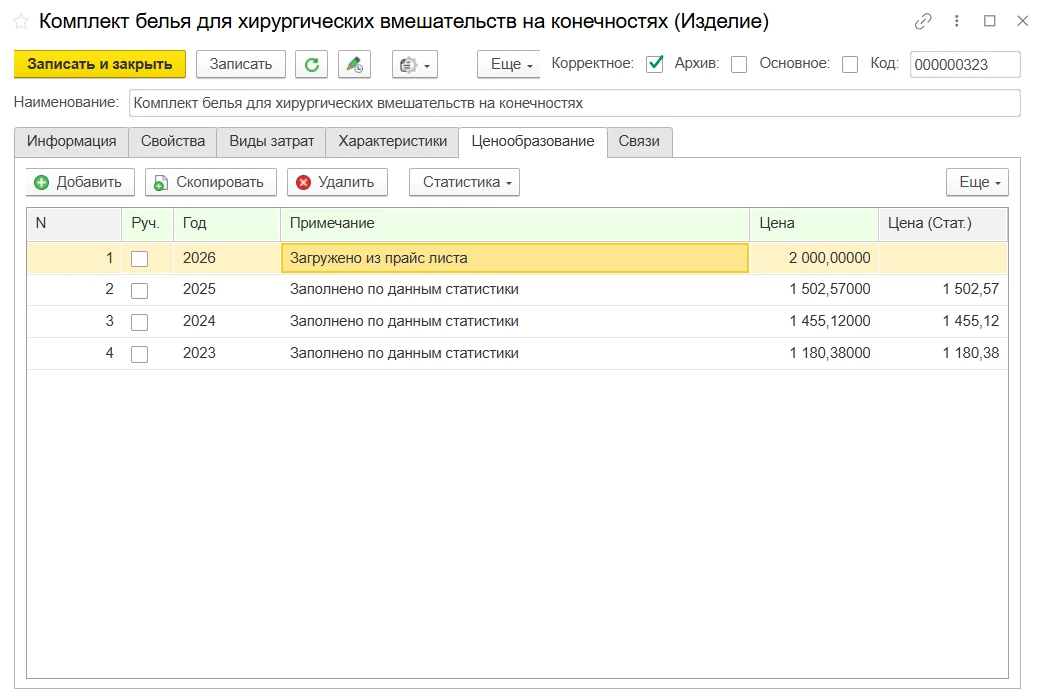 Ценообразование изделия